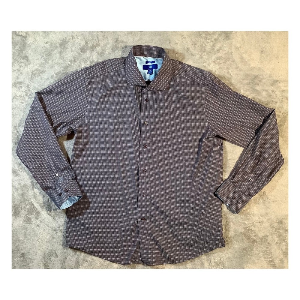 Egara Men's XL Slim Fit Non-Iron Dress Shirt Gray‎ Geometric